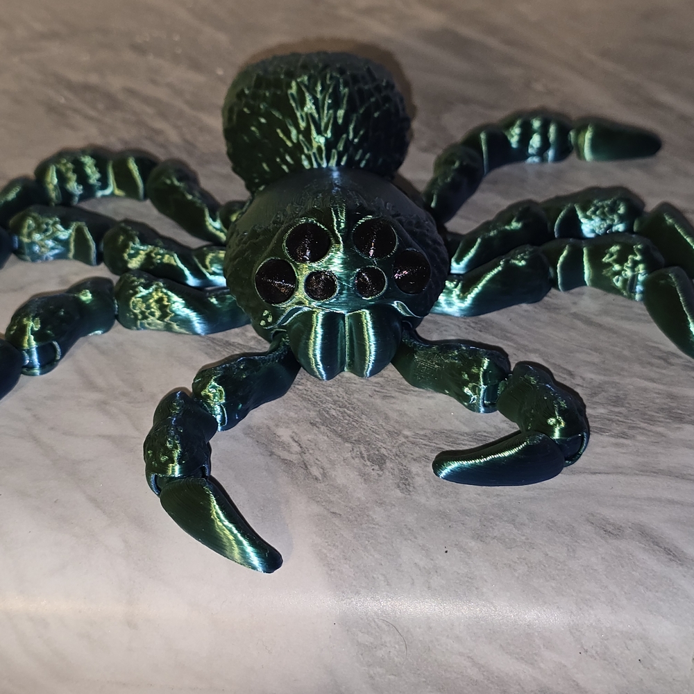 Metallic 3D Printed Green Spider Figurine